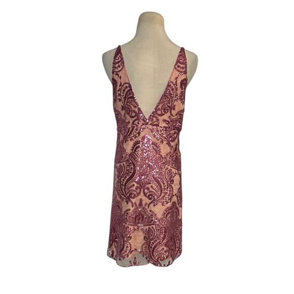 Free People Pink Sequin Dress Party Mini Spaghetti Strap Shift Size 14 - Picture 14 of 15